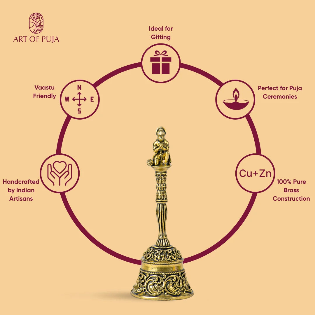 Hanuman Ghanti | Brass Temple Bell  – Strength, Devotion & Auspicious Sound |4 inch