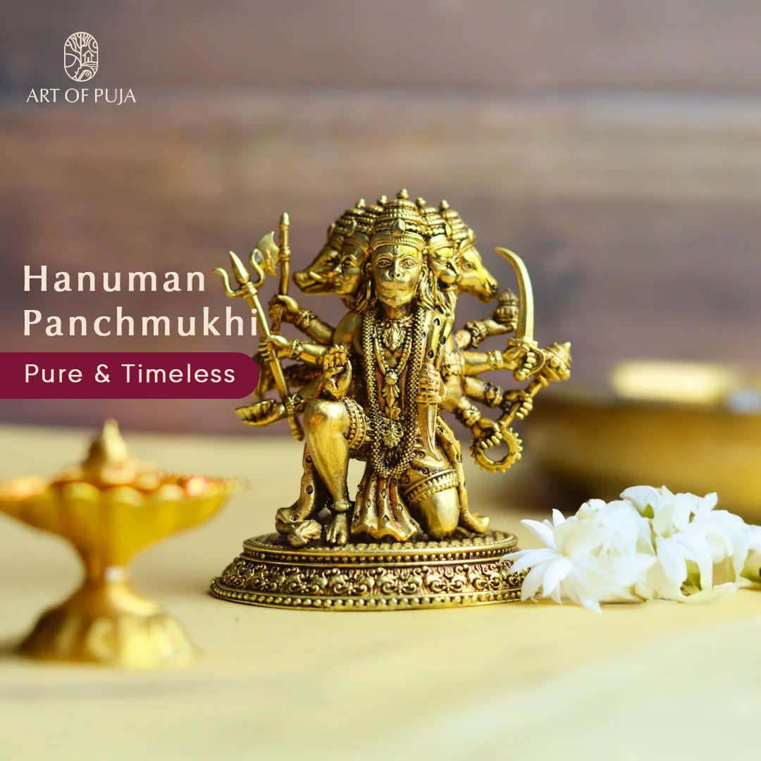 Brass Panchmukhi Hanuman Idol | Five-Faced Hanuman Statue for Protection, Courage, Bhakti & Home Temple Puja | 4.5 Inch
