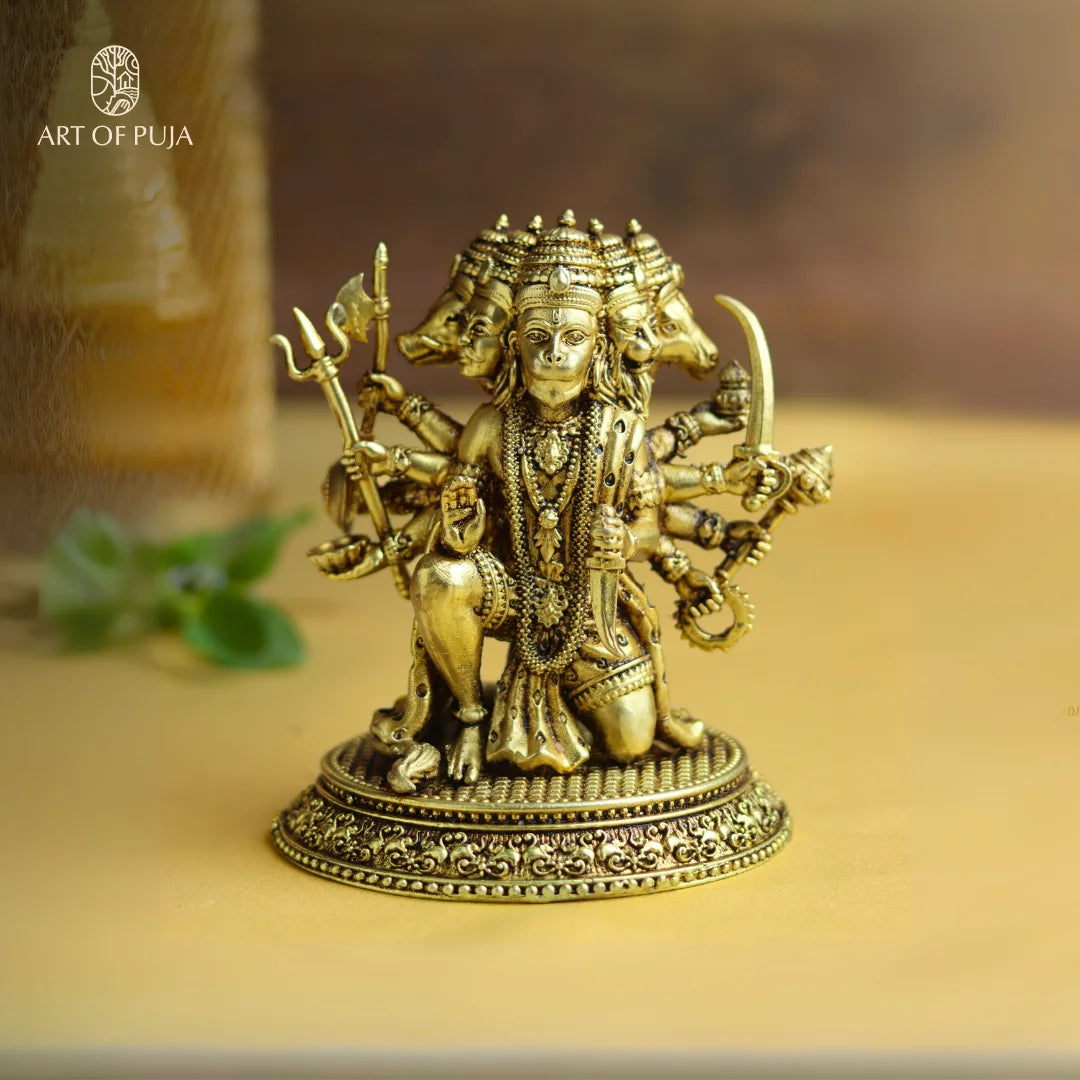 5.5 Inch Panchmukhi Hanuman Ji Murti in Brass | 5 Face Bajrangbali Idol for Protection, Vastu & Home Temple