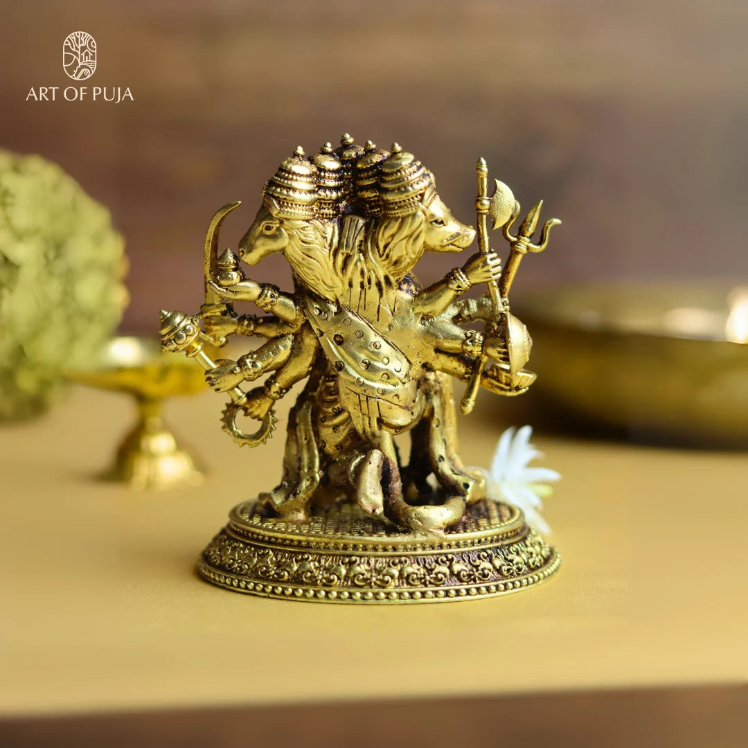 5.5 Inch Panchmukhi Hanuman Ji Murti in Brass | 5 Face Bajrangbali Idol for Protection, Vastu & Home Temple