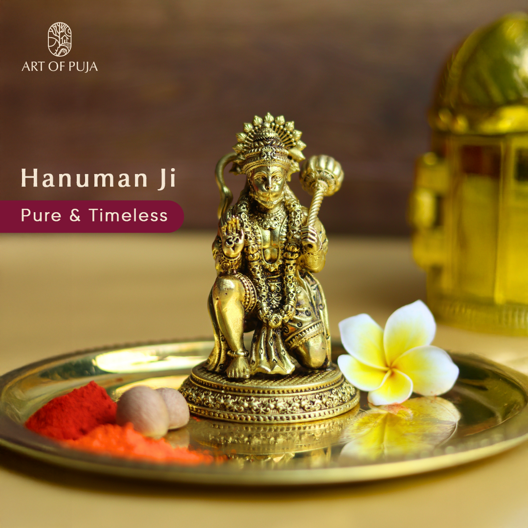 Brass Hanuman Idol – Kneeling Hanuman for Strength, Devotion & Protection | 3 inch