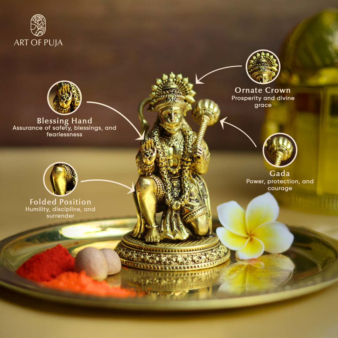 Brass Hanuman Idol – Kneeling Hanuman for Strength, Devotion & Protection | 3 inch