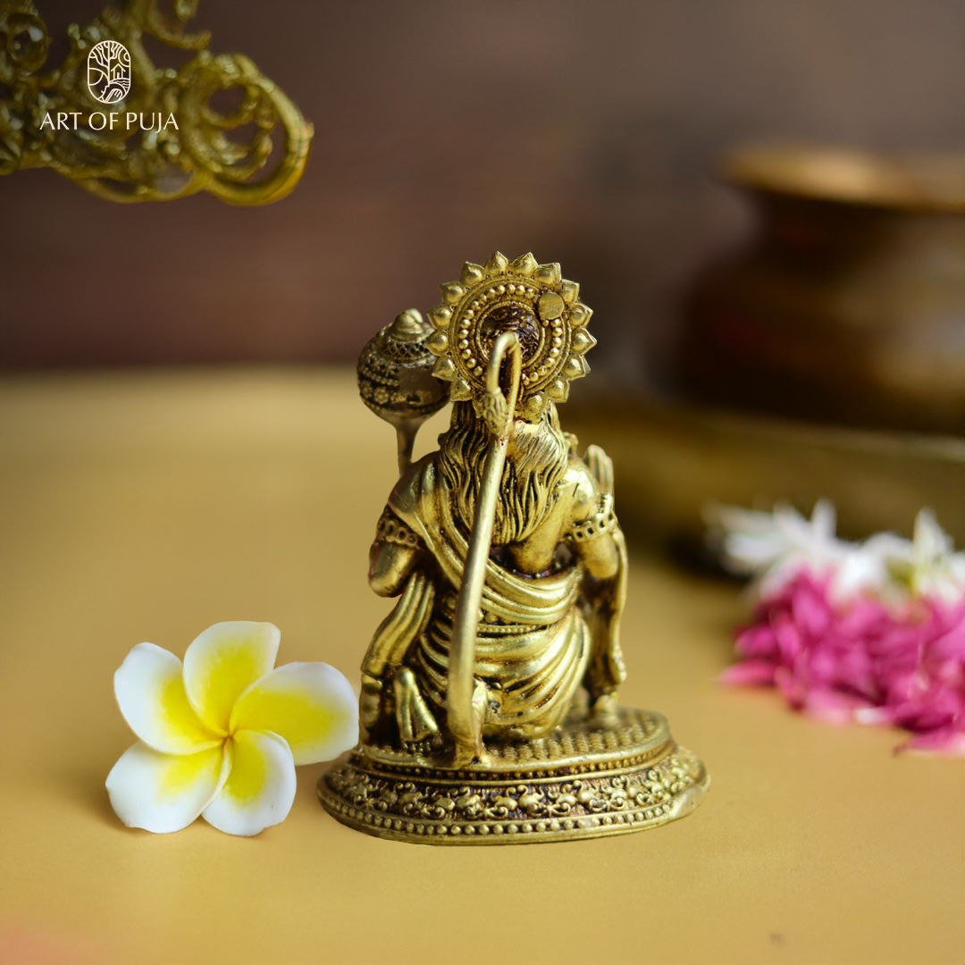 Brass Hanuman Idol – Kneeling Hanuman for Strength, Devotion & Protection | 3 inch