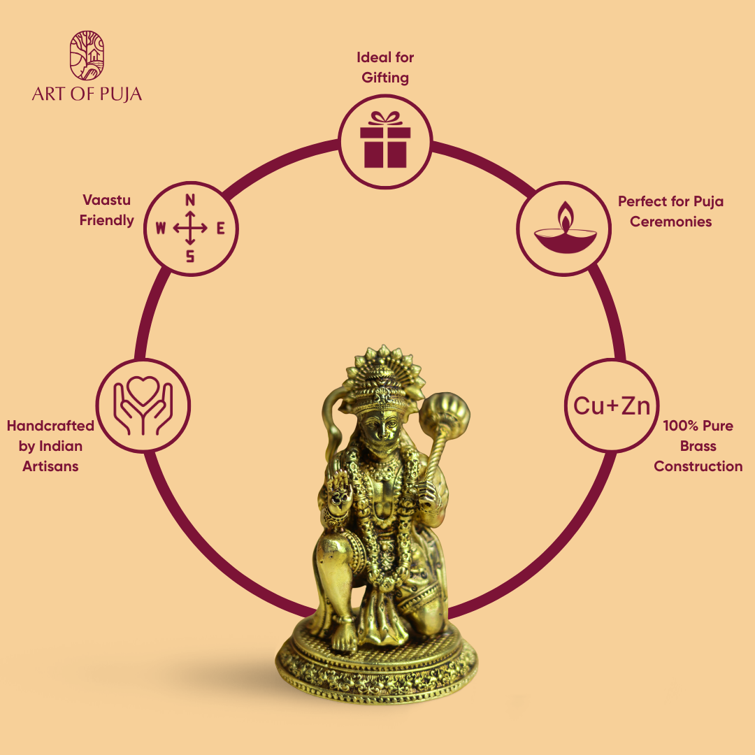 Brass Hanuman Idol – Kneeling Hanuman for Strength, Devotion & Protection | 3 inch