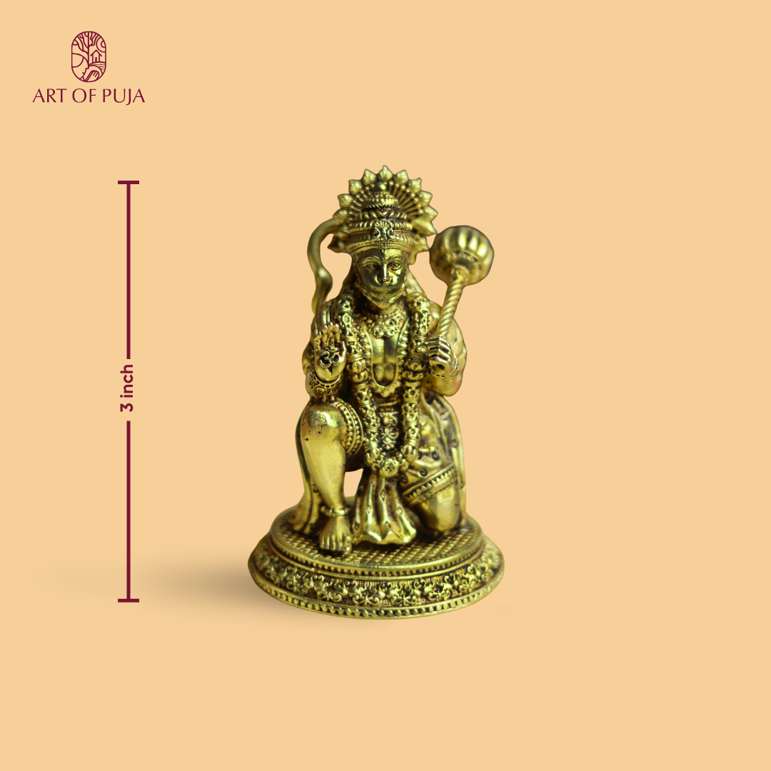 Brass Hanuman Idol – Kneeling Hanuman for Strength, Devotion & Protection | 3 inch