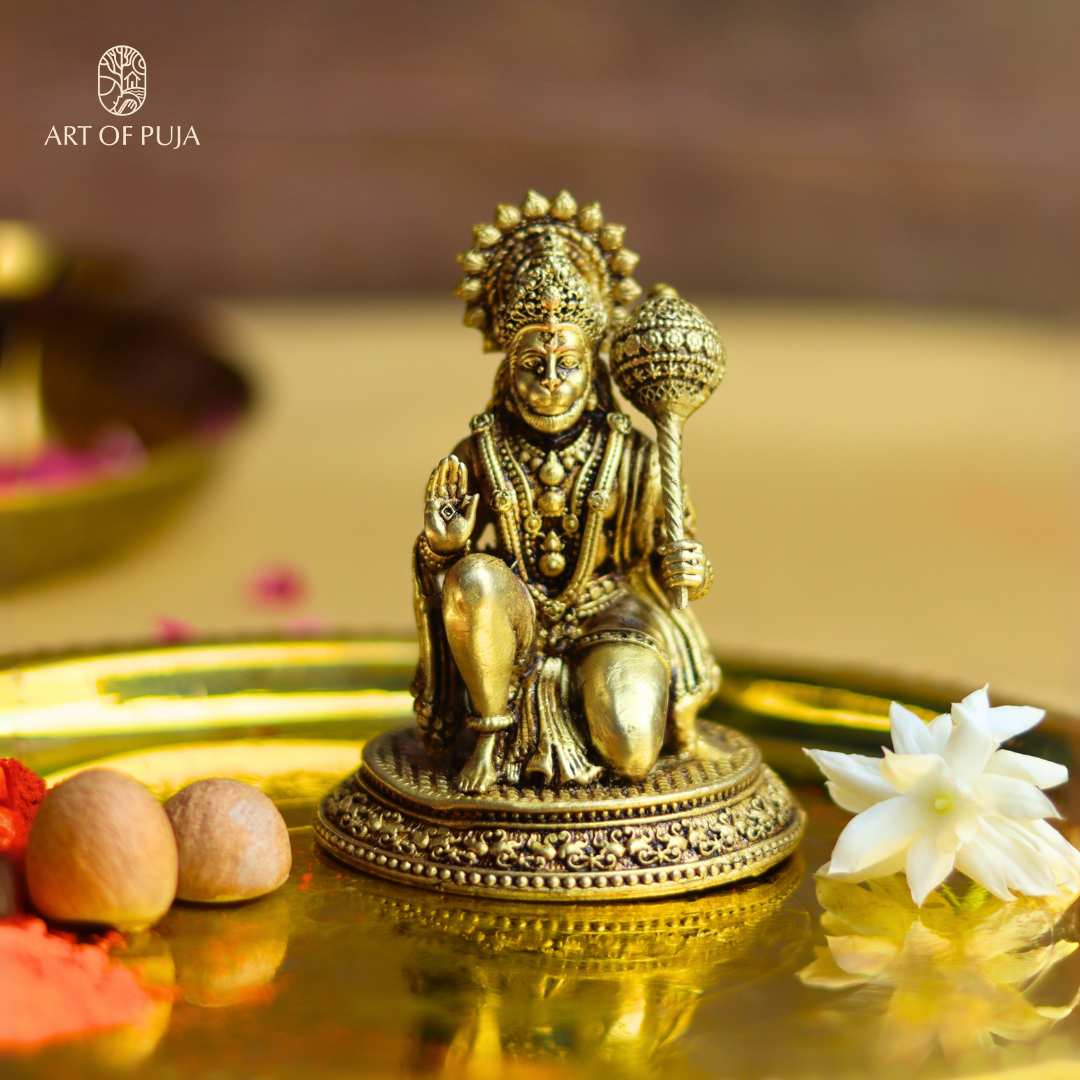 Brass Hanuman Idol  – Kneeling Hanuman for Strength, Devotion & Protection