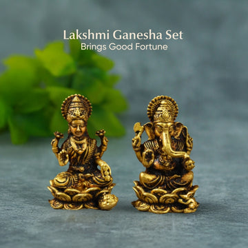 Brass Lakshmi Ganesha Idol Set – 1.2 Inch
