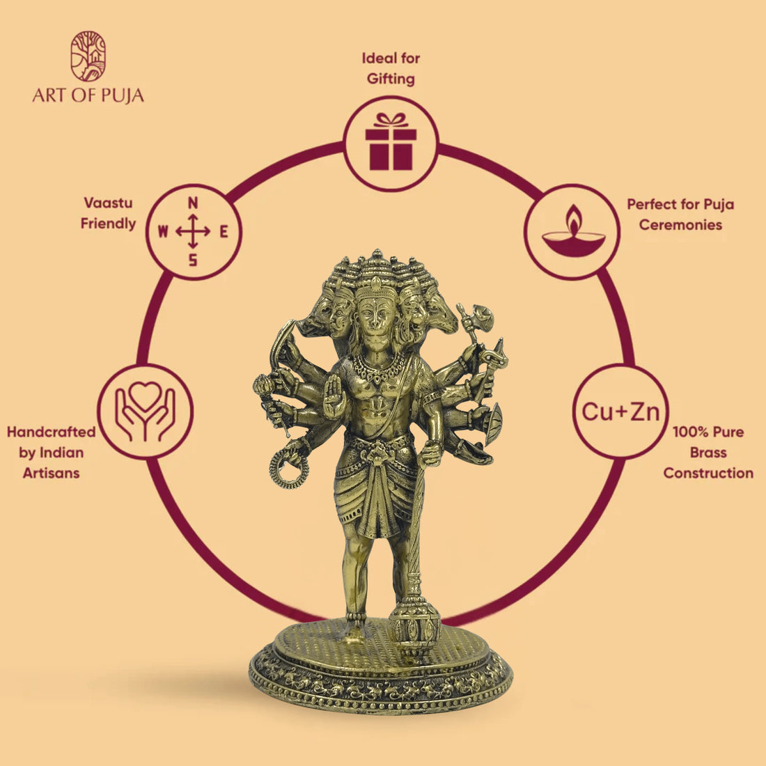 Panchmukhi Hanuman Murti 4.7 Inch Brass | Protection Idol