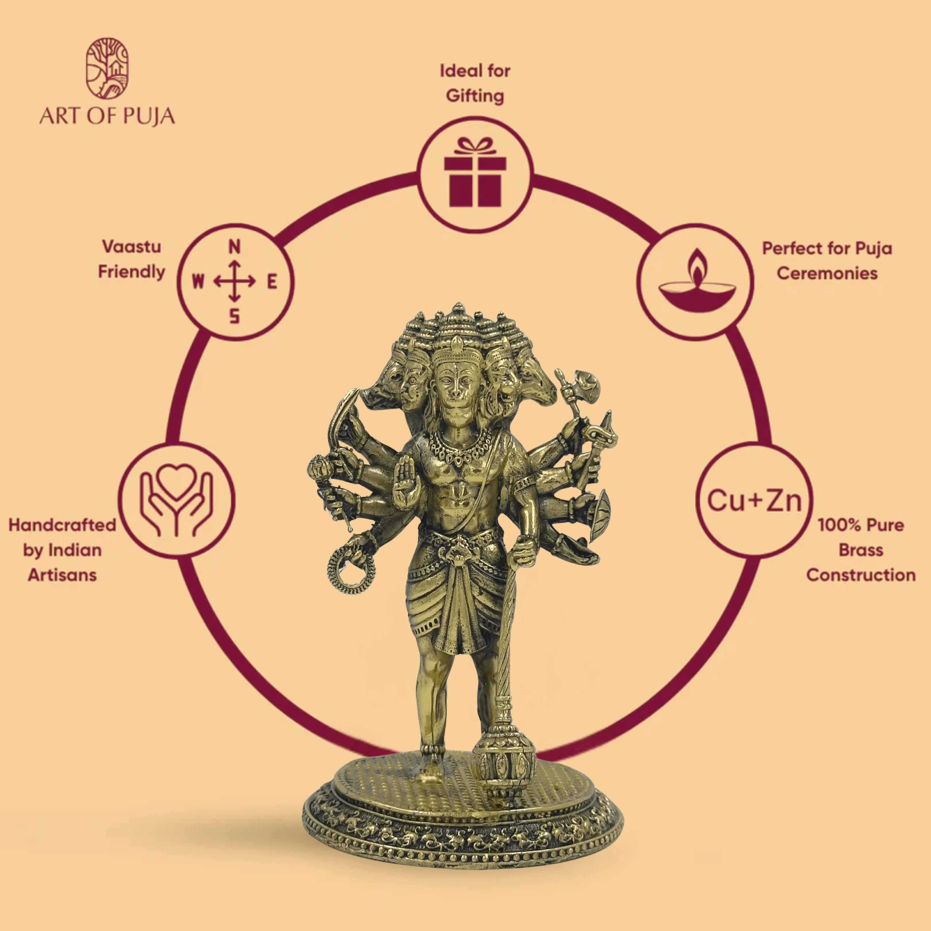 Panchmukhi Hanuman Murti 4.7 Inch Brass | Protection Idol