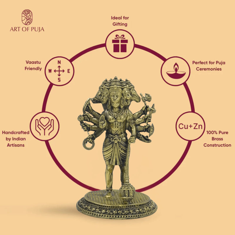 Panchmukhi Hanuman Murti 4.7 Inch Brass | Protection Idol