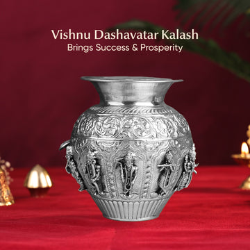 Vishnu Dashavatar Kalash  – Ten Incarnations of Vishnu - Brass - Silver Antique Polish