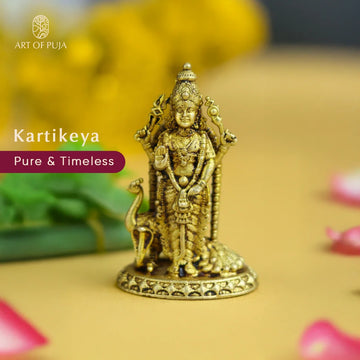 Brass Kartikeya Idol – Lord Murugan with Peacock | Symbol of Power & Wisdom