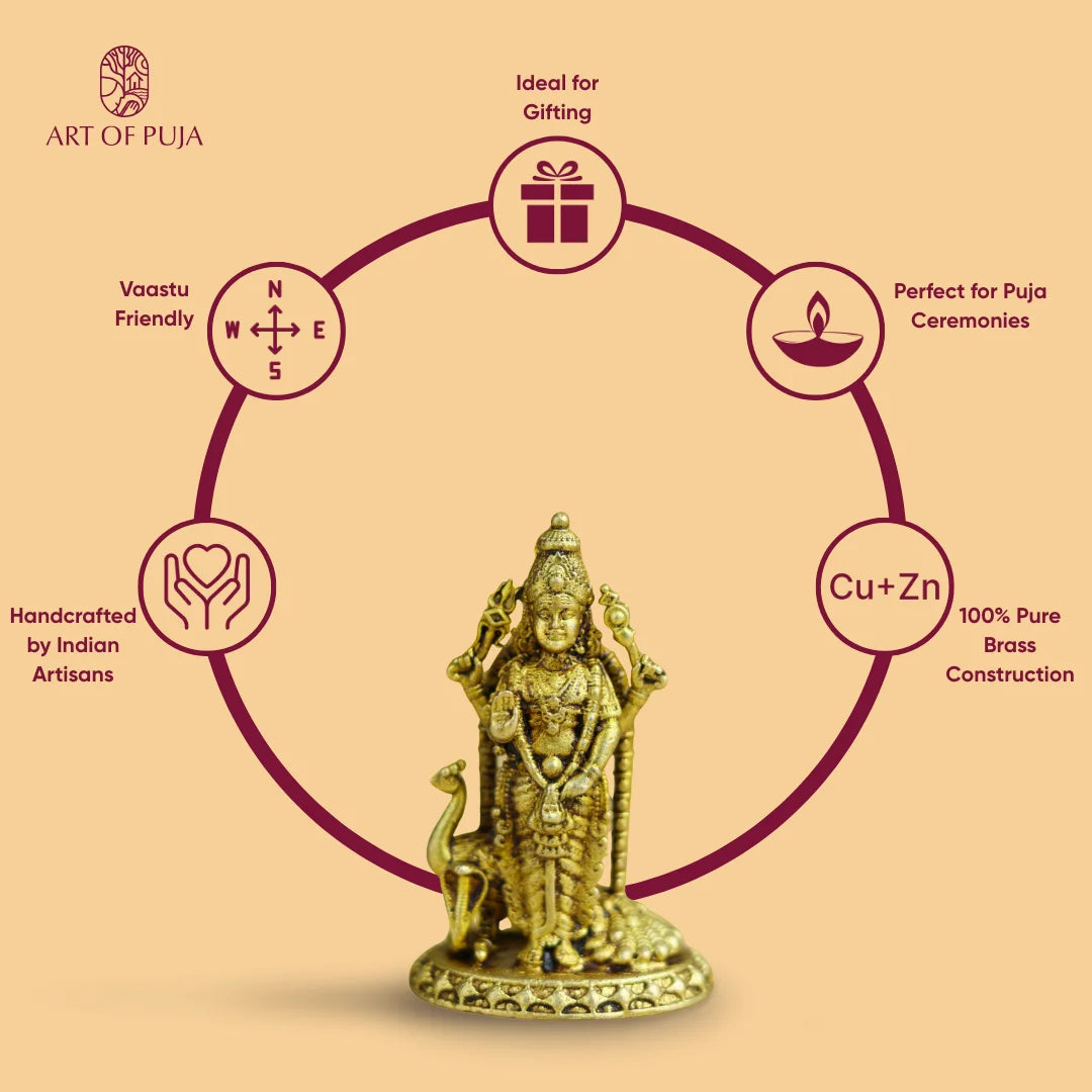 Brass Kartikeya Idol – Lord Murugan with Peacock | Symbol of Power & Wisdom