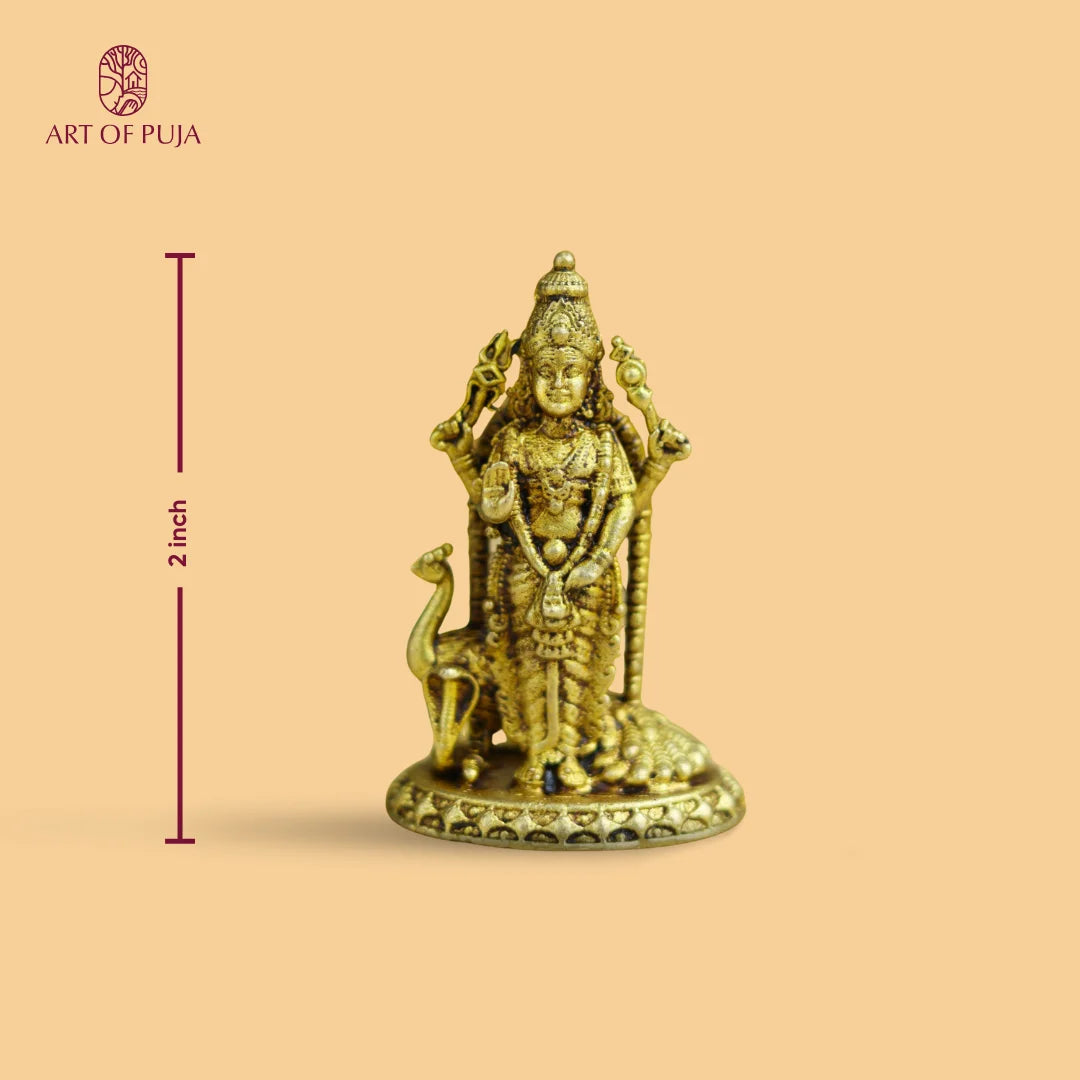 Brass Kartikeya Idol – Lord Murugan with Peacock | Symbol of Power & Wisdom