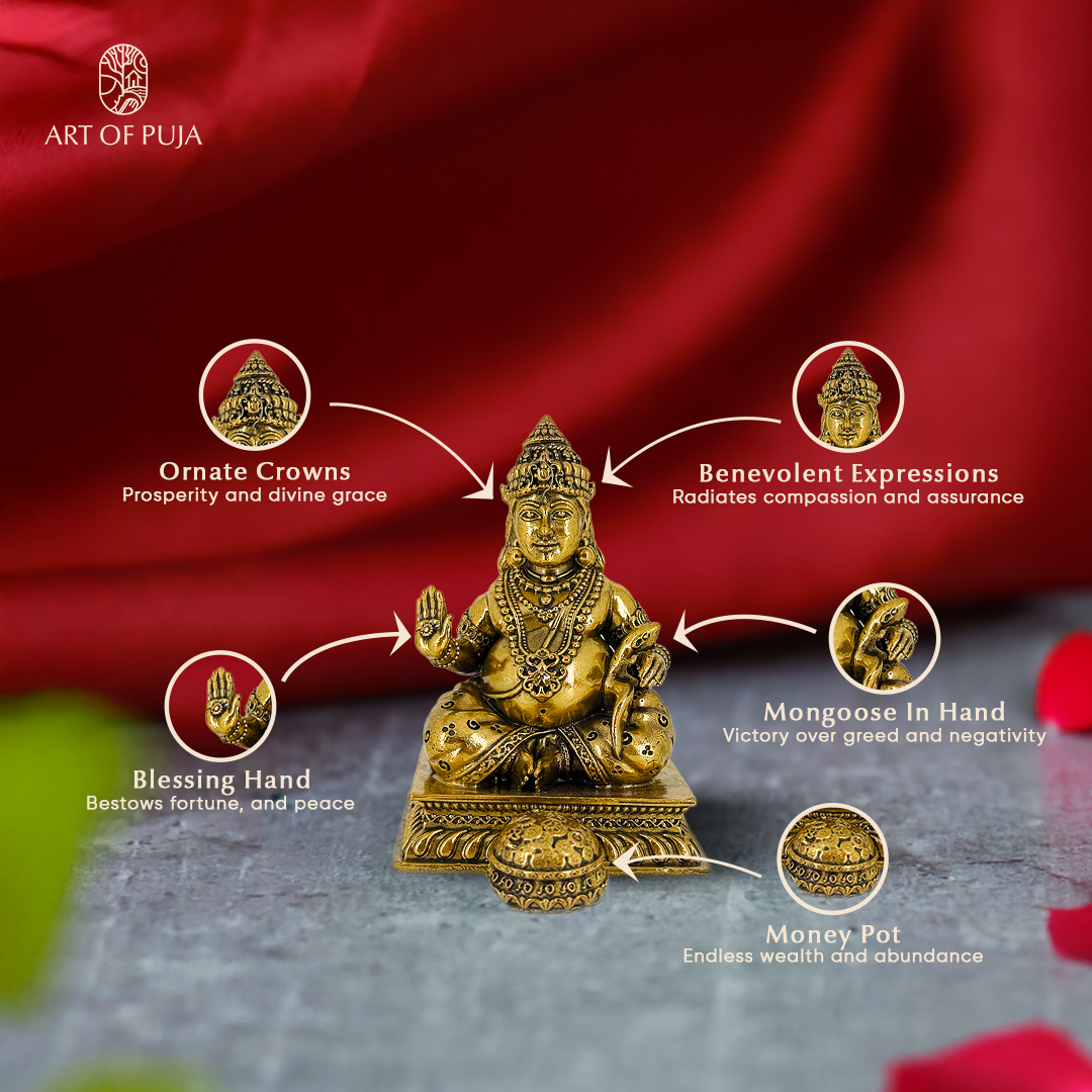 Brass Kuber Idol | Lord Kuber Statue for Wealth, Prosperity, Abundance & Home Temple Puja | 3 inch