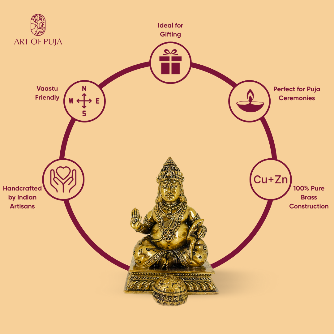 Brass Kuber Idol | Lord Kuber Statue for Wealth, Prosperity, Abundance & Home Temple Puja | 4 inch