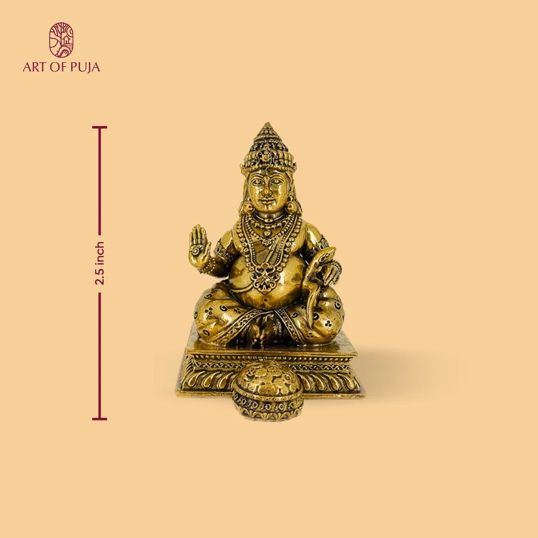 Brass Kuber Idol | Lord Kuber Statue for Wealth, Prosperity, Abundance & Home Temple Puja | 2.5 inch