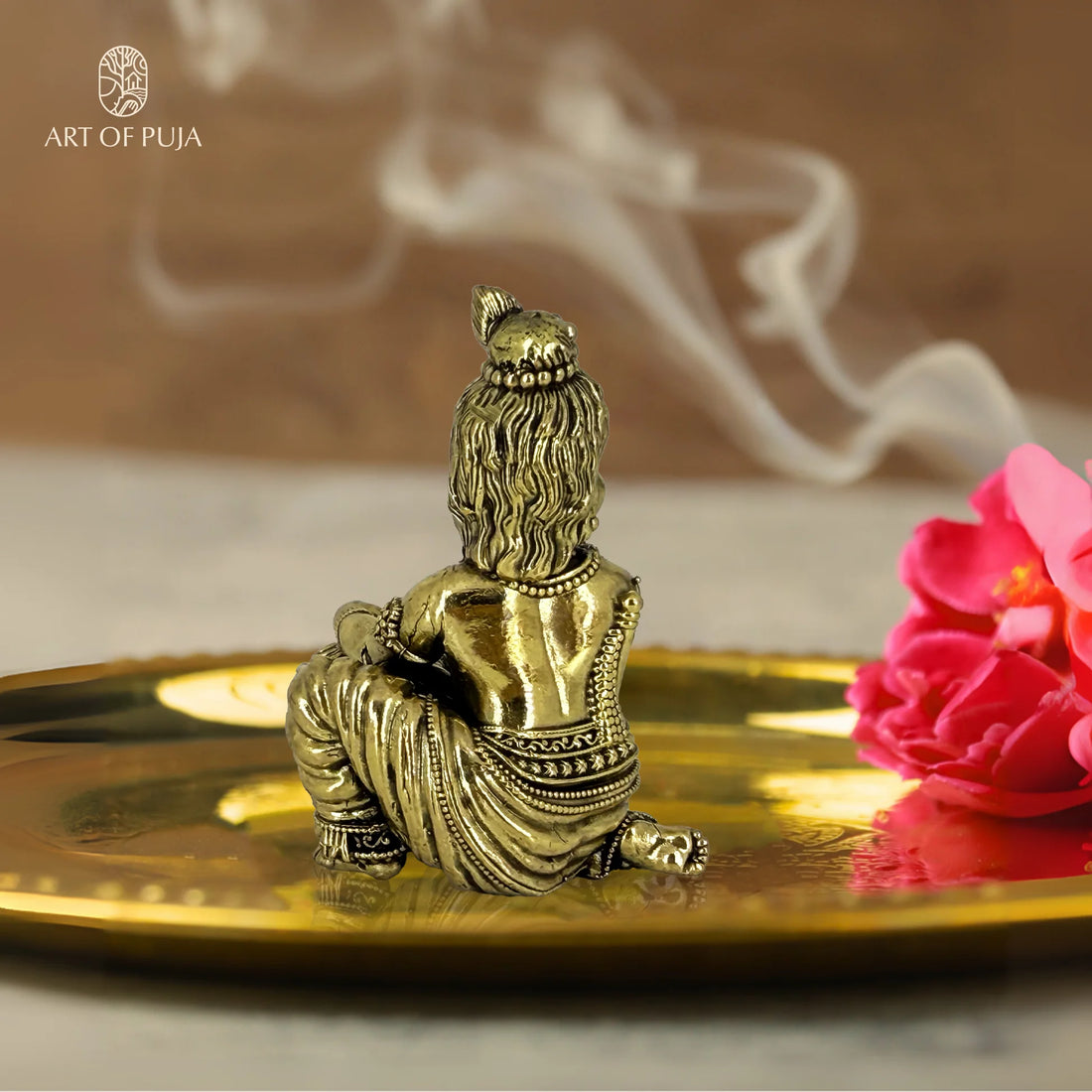 Brass Laddu Gopal Idol | Bal Krishna Murti with Butter Pot | Baby Krishna Statue for Puja, Janmashtami & Gifting | 2.5 inch