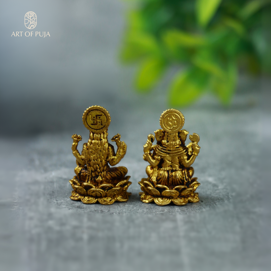 Brass Lakshmi Ganesha Idol Set | Divine Pair for Puja, Home Temple, Office Desk, Diwali & Auspicious Gifting | 2 Inch