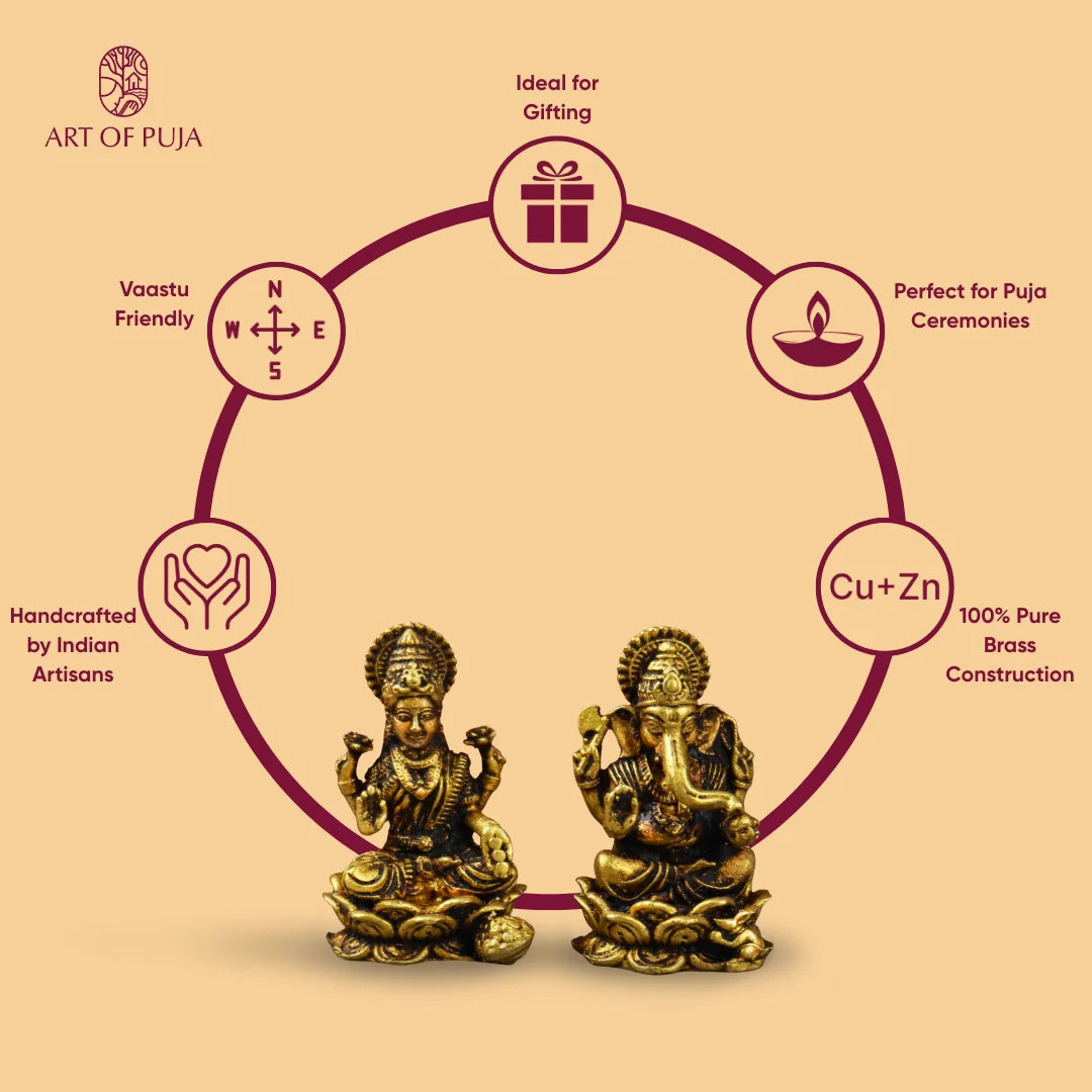 Brass Lakshmi Ganesha Idol Set –  Divine Pair for Puja, Gifting & Good Fortune  1.4 inch