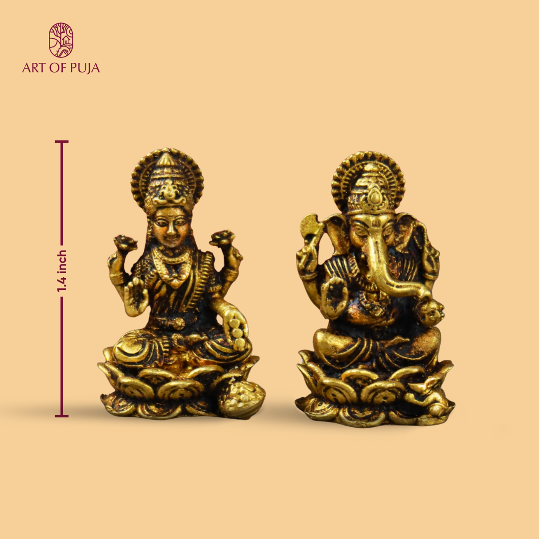 Brass Lakshmi Ganesha Idol Set | Divine Pair for Puja, Home Temple, Office Desk, Diwali & Auspicious Gifting | 2 Inch