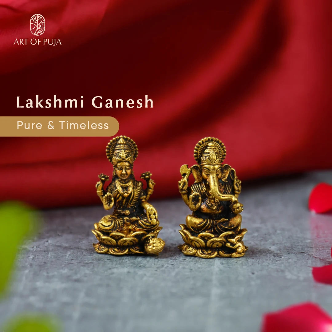 Brass Lakshmi Ganesha Idol Set –  Divine Pair for Puja, Gifting & Good Fortune  1.5 inch