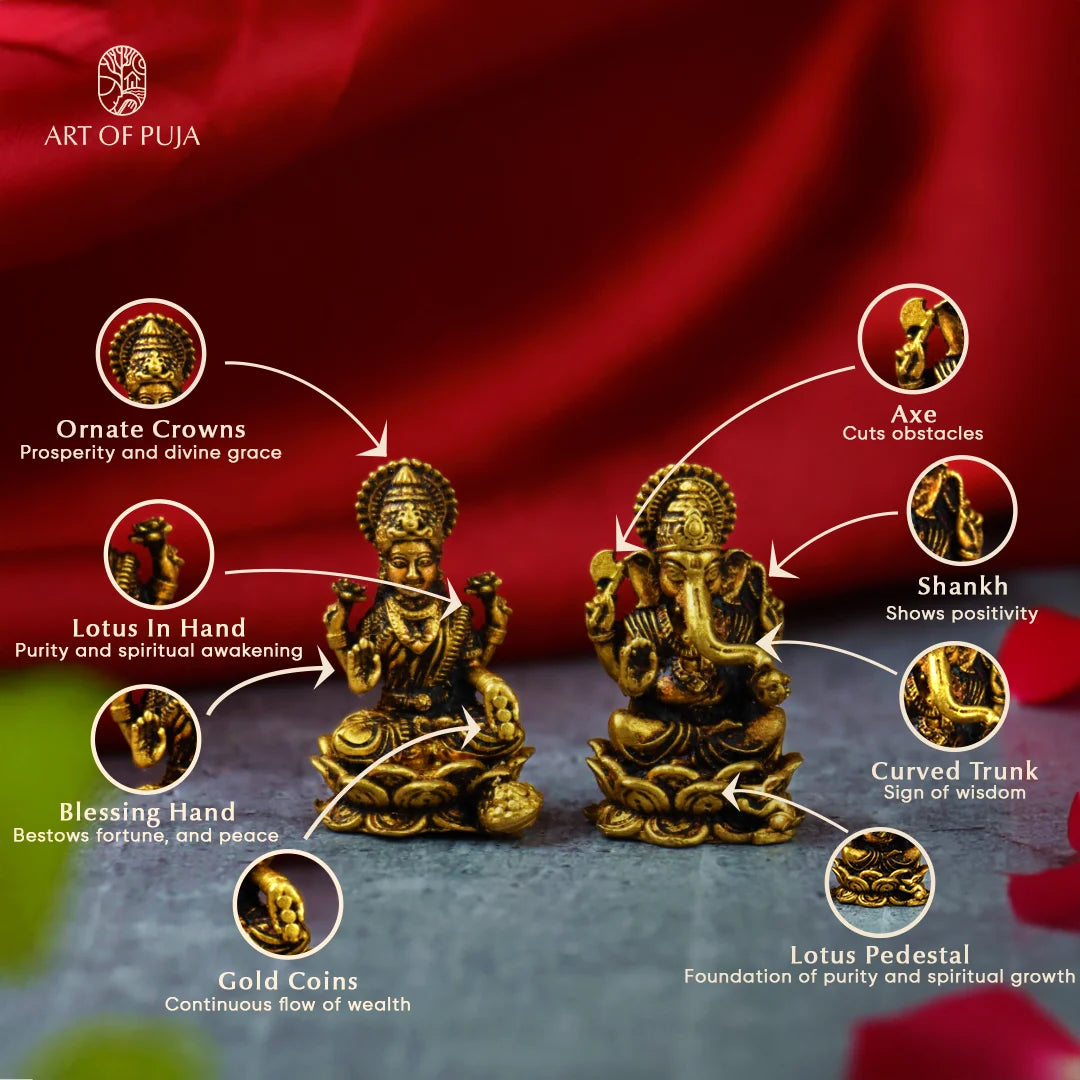 Brass Lakshmi Ganesha Idol Set –  Divine Pair for Puja, Gifting & Good Fortune  1.5 inch