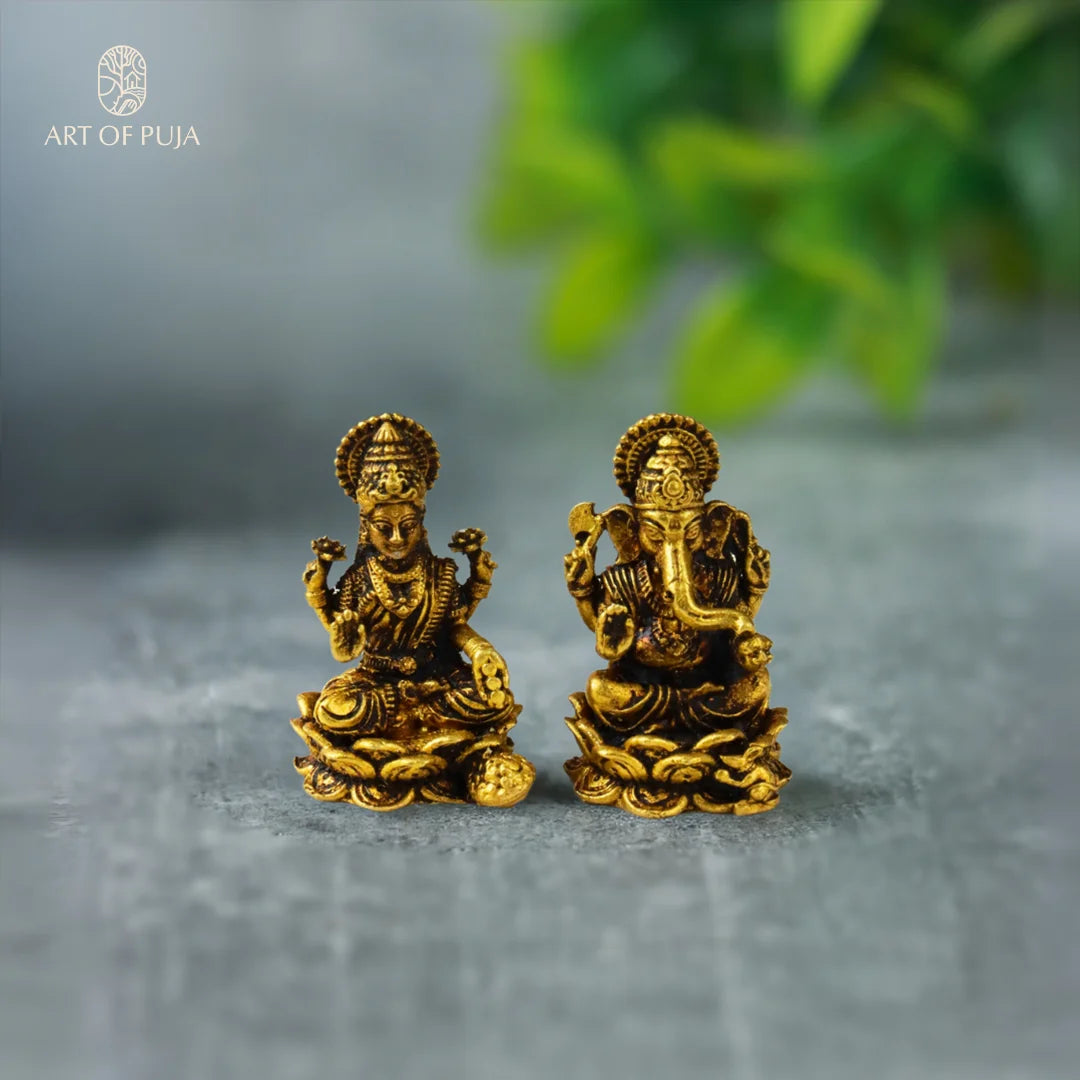 Brass Lakshmi Ganesha Idol Set –  Divine Pair for Puja, Gifting & Good Fortune  1.5 inch