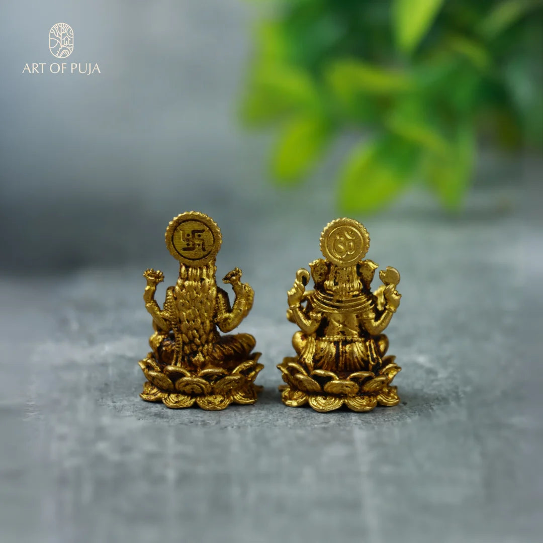 Brass Lakshmi Ganesha Idol Set –  Divine Pair for Puja, Gifting & Good Fortune  1.5 inch