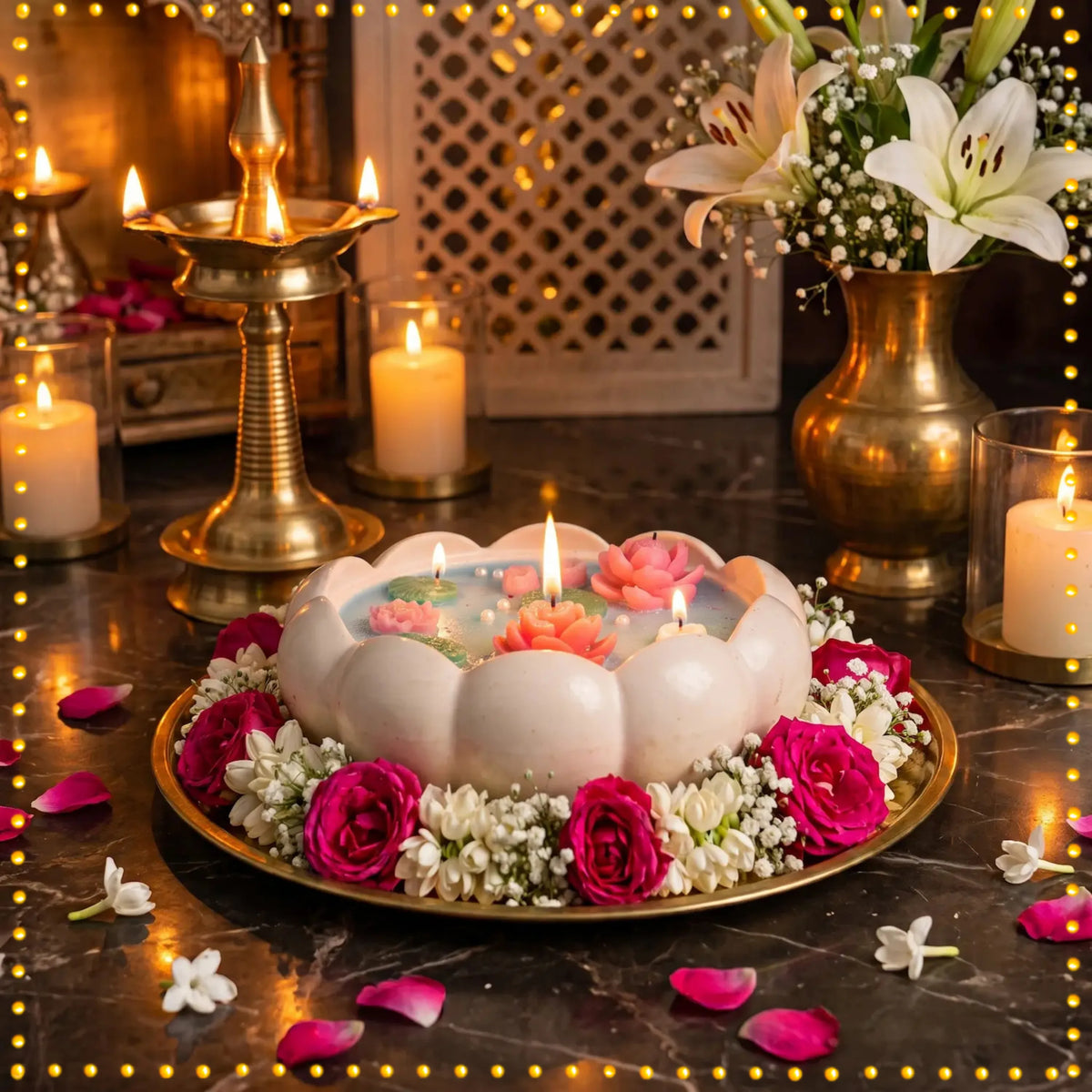 Kamal Sarovar Lotus Pond Candle – Handcrafted Floating Lotus Candle Bowl for Diwali, Puja & Home Decor (1 Pc)