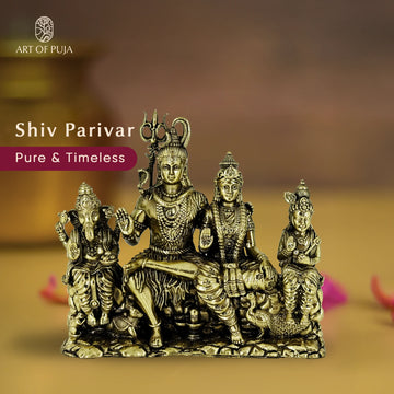 Brass Shiv Parivar Idol | Shiva, Parvati, Ganesha & Kartikeya Statue for Home Temple & Puja | 4.5 Inch