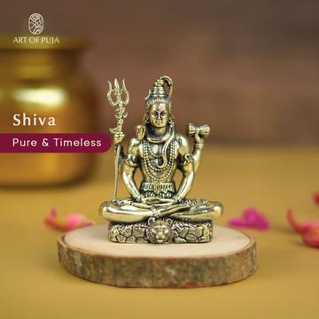 Brass Shiva Idol – Lord Shiva in Meditation with Trishul & Damru|3 inch