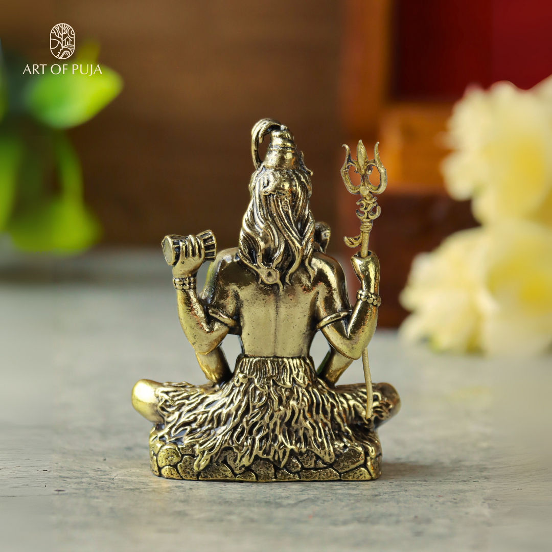 Brass Shiva Idol – Lord Shiva in Meditation with Trishul & Damru|3 inch