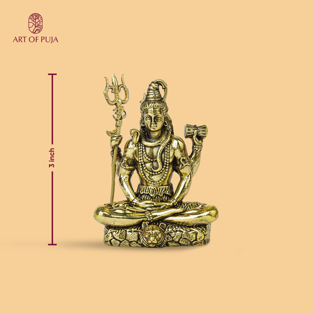 Brass Shiva Idol – Lord Shiva in Meditation with Trishul & Damru|3 inch