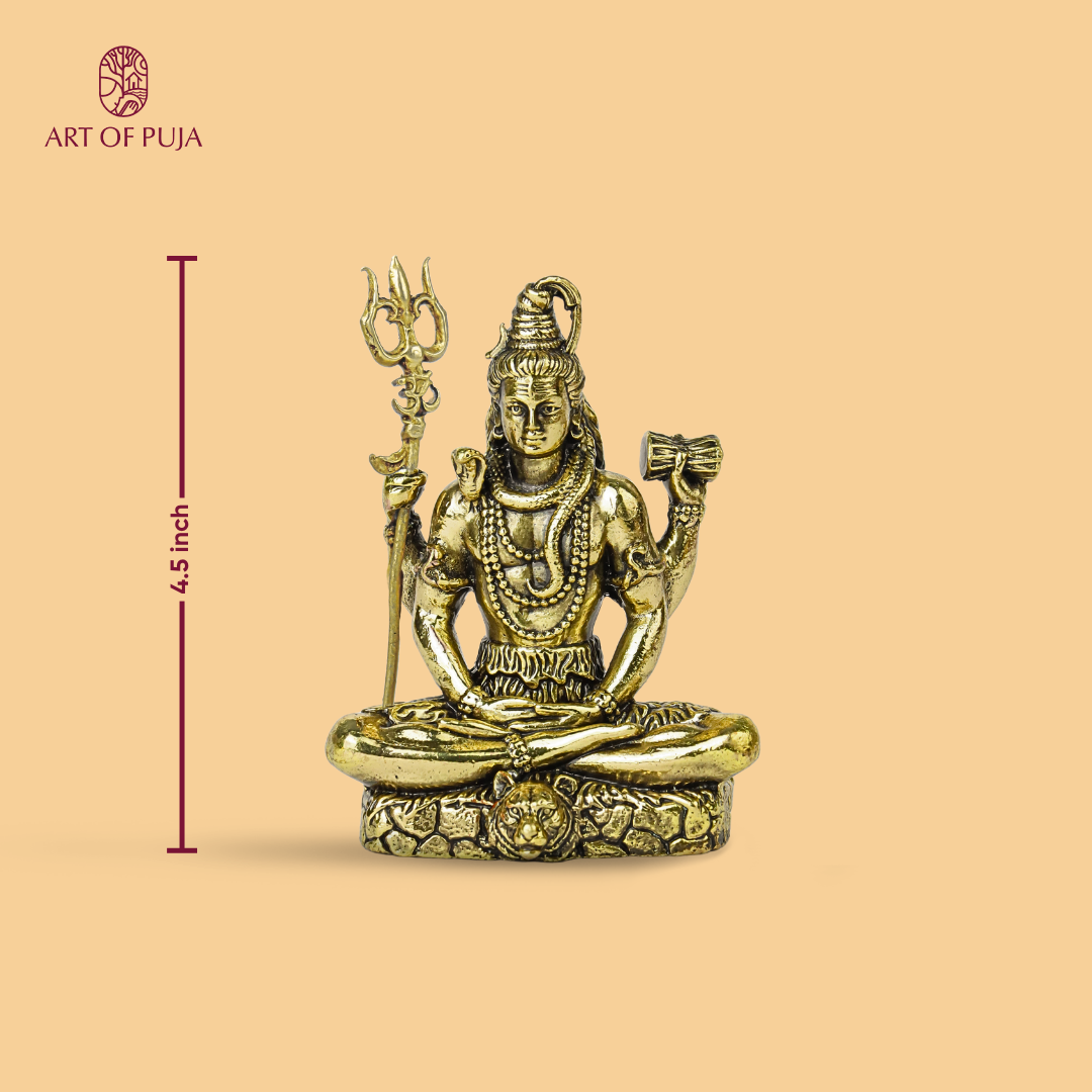 Brass Shiva Idol – Lord Shiva in Meditation with Trishul & Damru| 4.5inch