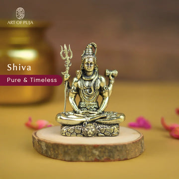 Brass Shiva Idol – Lord Shiva in Meditation with Trishul & Damru| 4inch