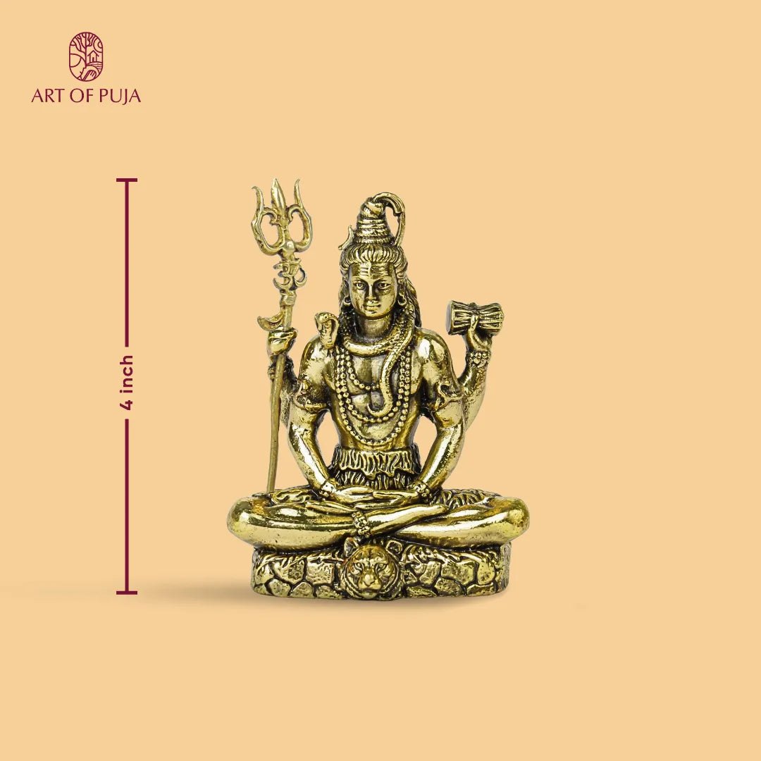 Brass Shiva Idol – Lord Shiva in Meditation with Trishul & Damru| 4inch