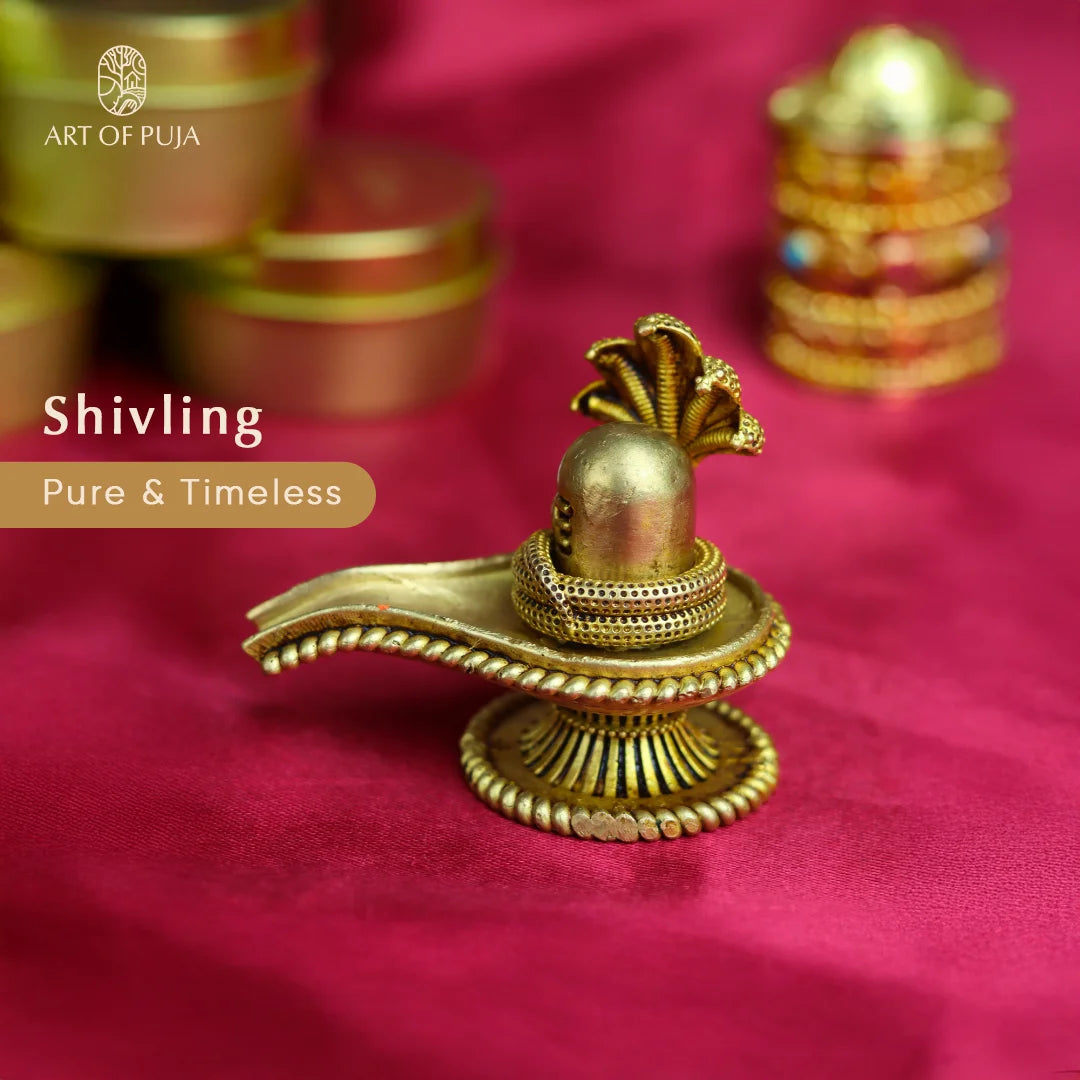 Brass Shivling with Panchmukhi Naga &  – Symbol of Creation & Divine Energy (2 Inch)