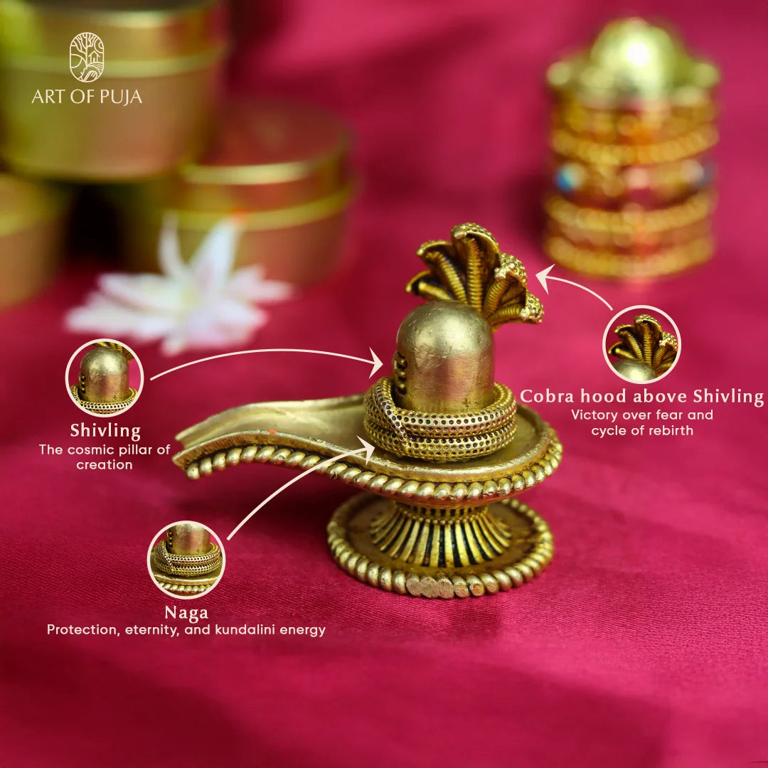 Brass Shivling with Panchmukhi Naga &  – Symbol of Creation & Divine Energy (2 Inch)