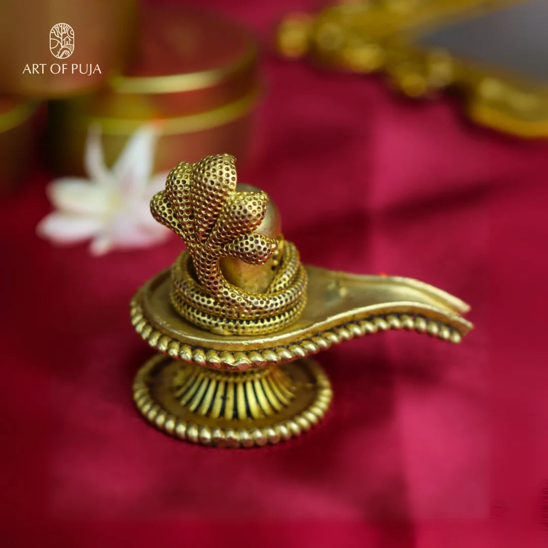 Brass Shivling with Panchmukhi Naga &  – Symbol of Creation & Divine Energy (2 Inch)