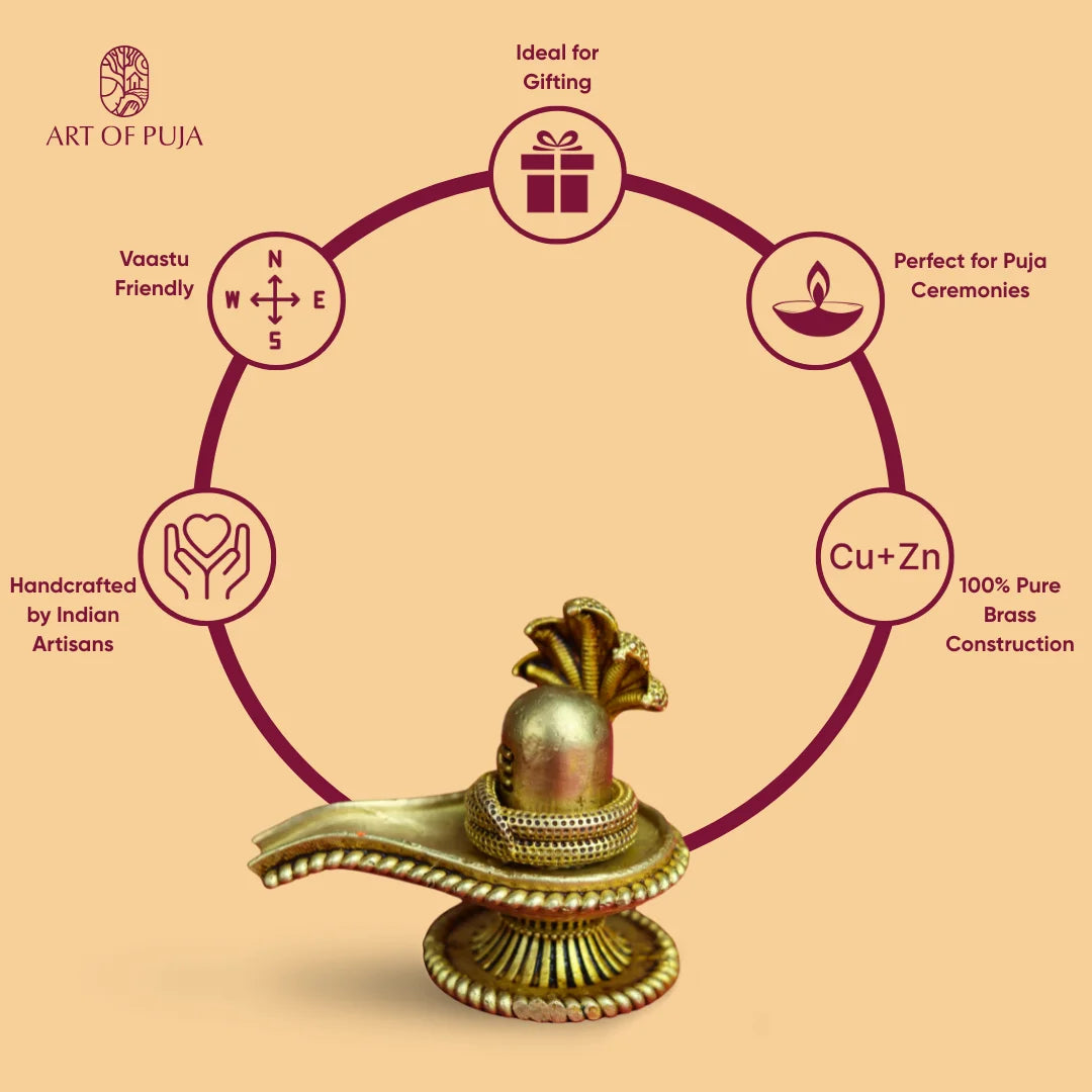 Brass Shivling with Panchmukhi Naga &  – Symbol of Creation & Divine Energy (2 Inch)