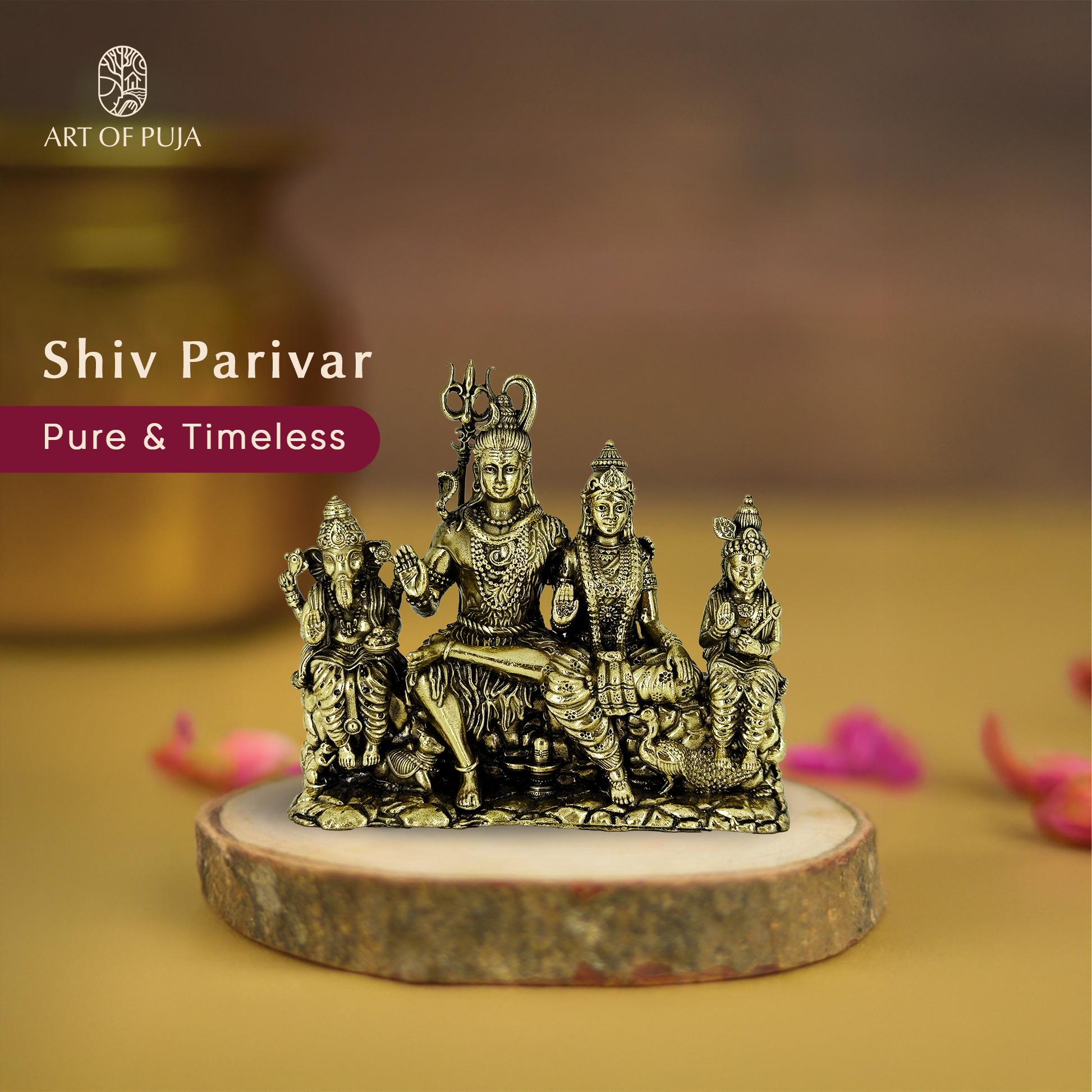 Brass Shiv Parivar Idol | Shiva, Parvati, Ganesha & Kartikeya Statue for Home Temple & Puja | 4.5 Inch