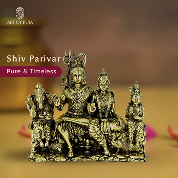 Brass Shiv Parivar Idol | Shiva, Parvati, Ganesha & Kartikeya Statue for Home Temple & Puja | 3.5 Inch