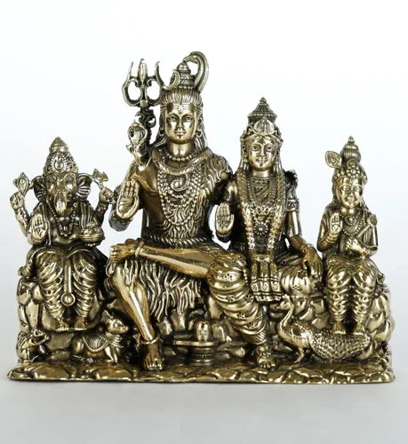 Brass Shiv Parivar Idol – Shiva, Parvati, Ganesha & Kartikeya for Harmony, Protection & Divine Blessings
