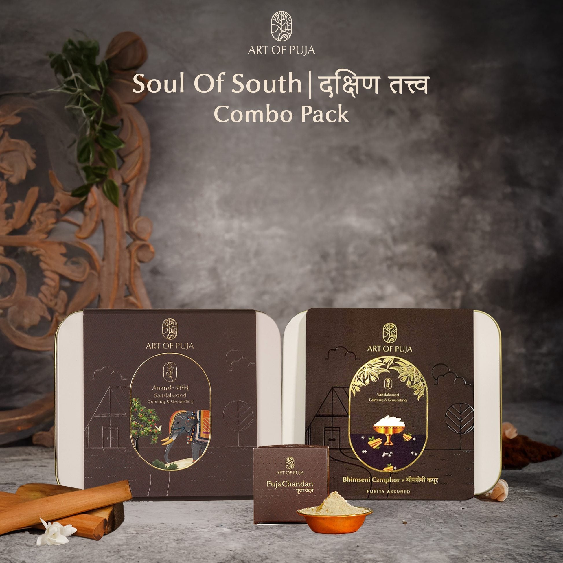 Soul of South Combo Pack | Sandalwood, Camphor & Chandan – Rich & Authentic Puja Essentials